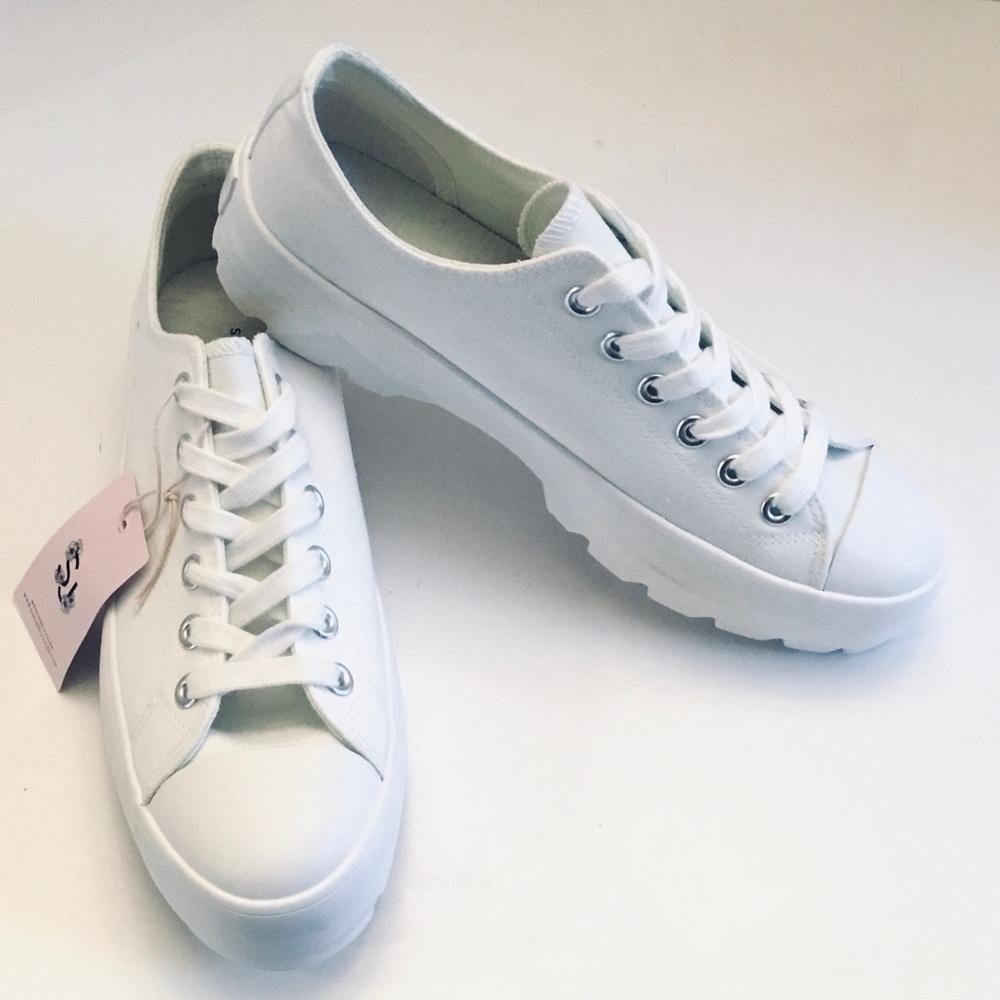 SINCERELY JULES VASCO White Canvas Platform Sneakers Low Cut Lace-up Size-10 NEW